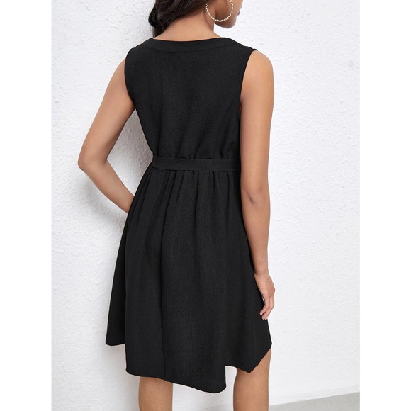 Maternity Button down Belted tank mini Dress black - Picture 2 of 6